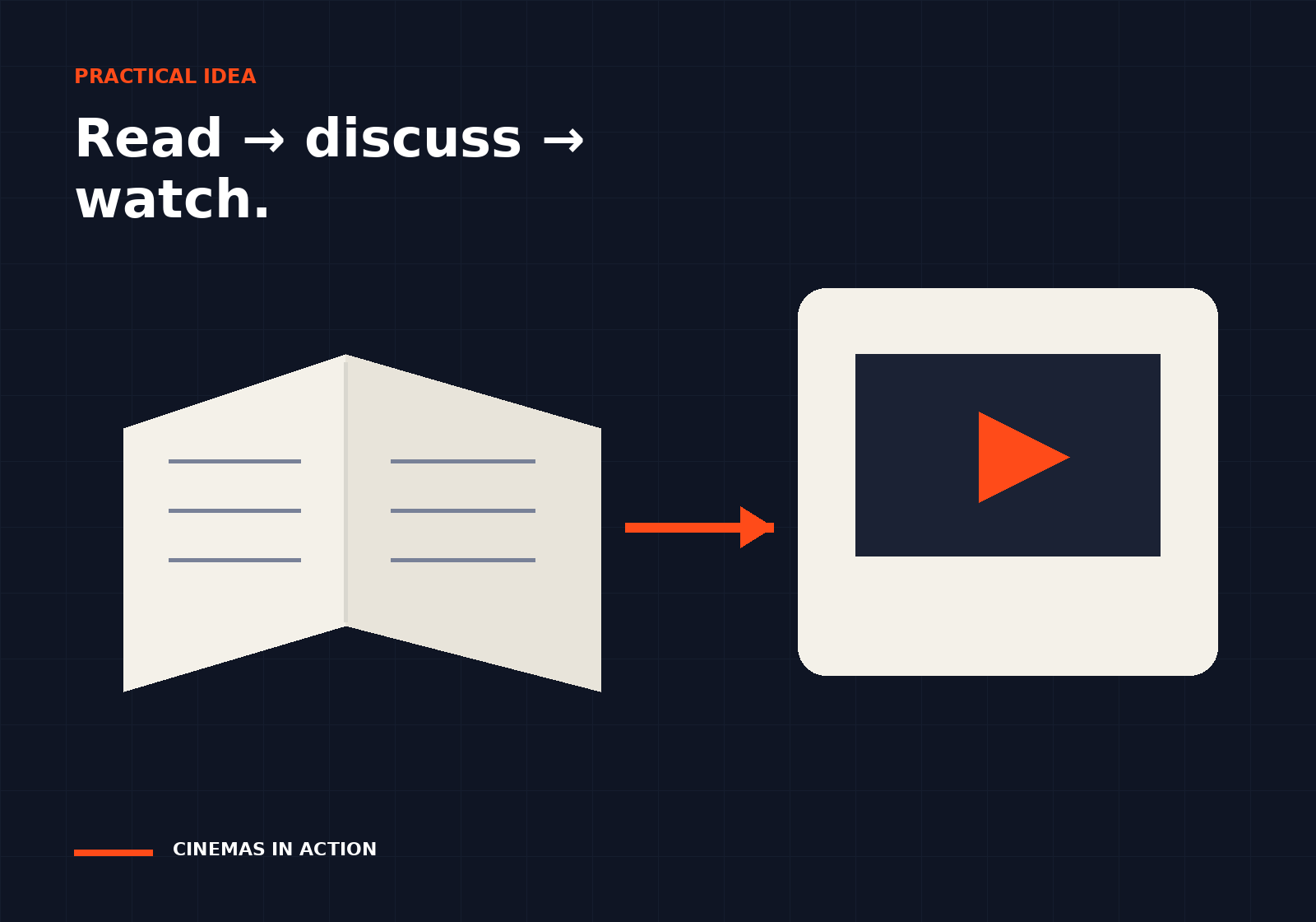 Editorial illustration showing an open book leading into a cinema screen.
